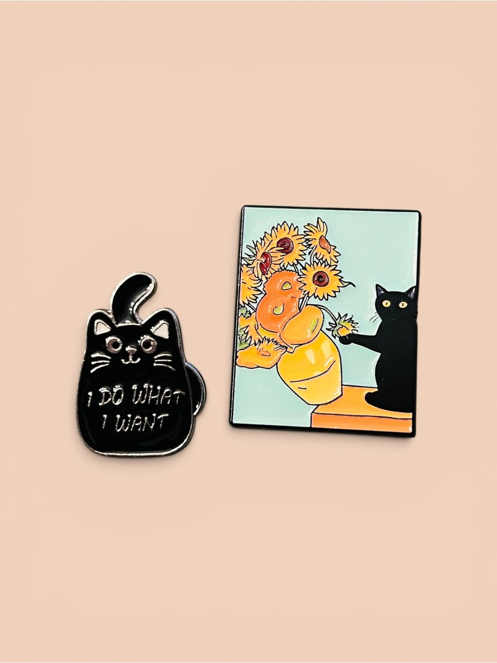 Whimsical Black Cat Enamel Pin Set - I Do What I Want